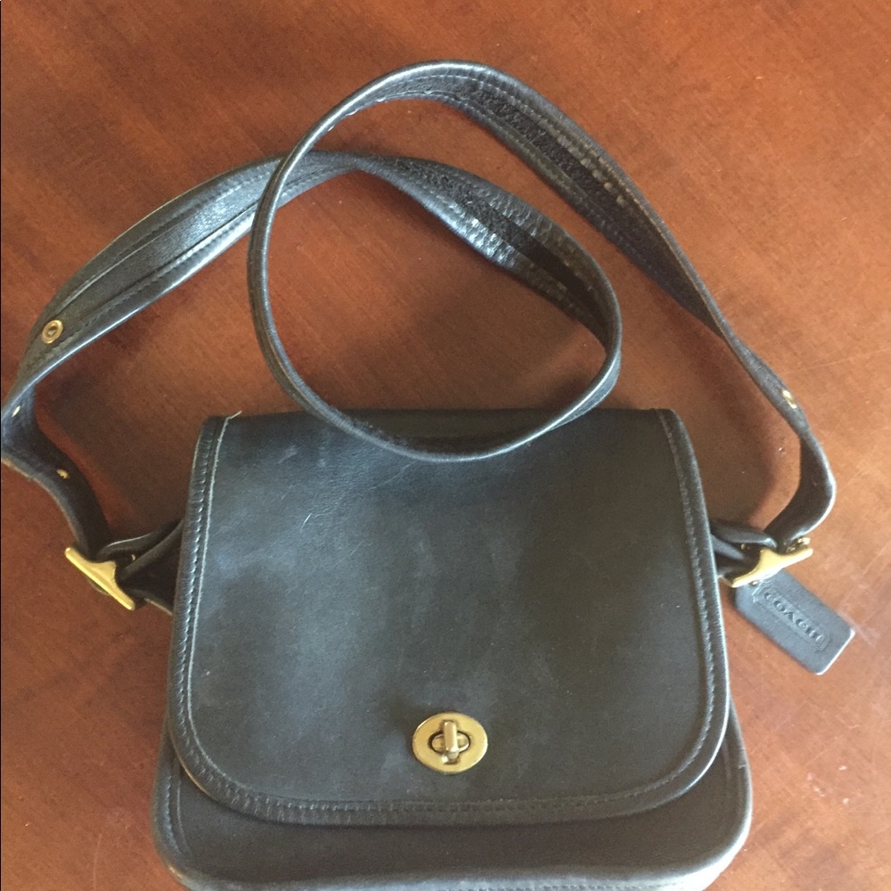 Black leather satchel bag
